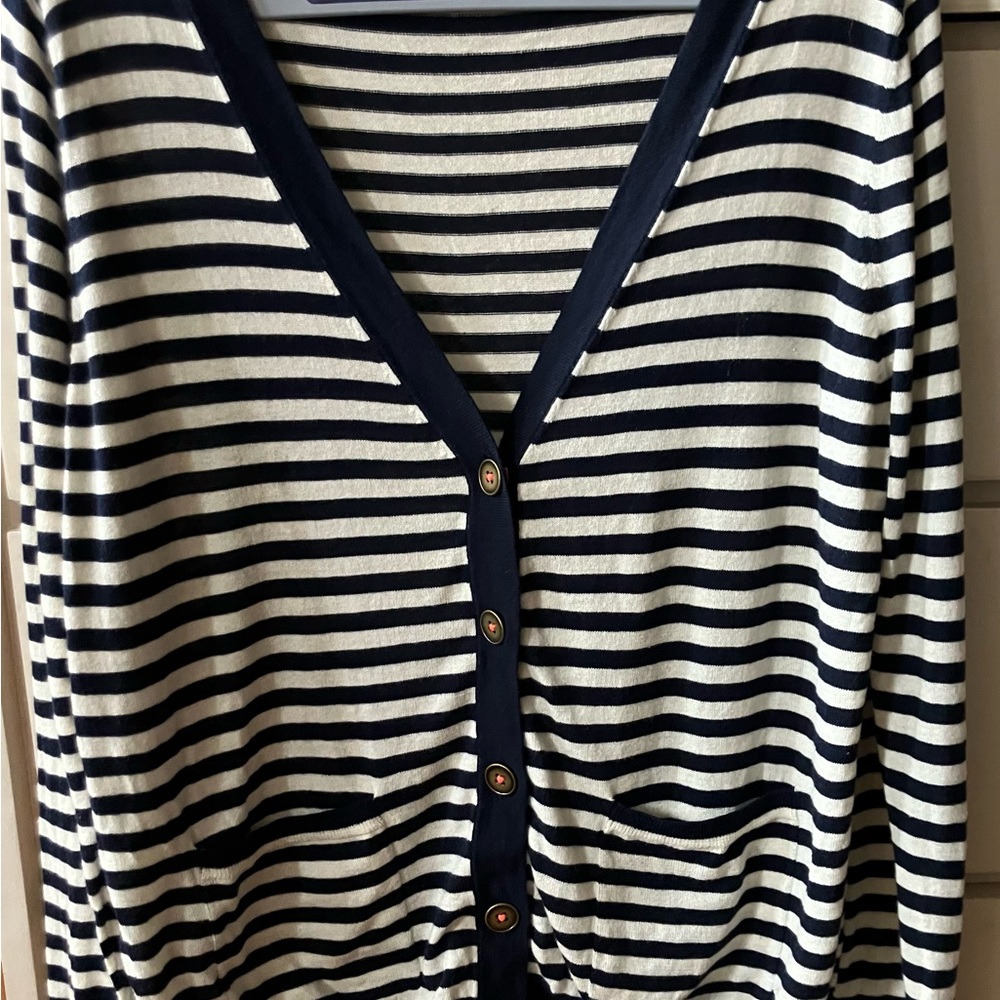 Madewell Navy and Cream Striped Button Cardigan